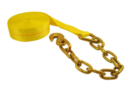 3" x 30' Yellow Erickson Winch Strap with Chain Lead and Grab Hook