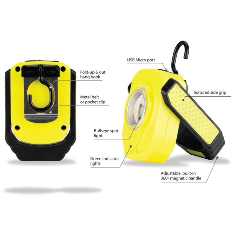 1000 Lumen Performance Tool COB Rechargeable Work Light with Magnetic Flexible Hand and Hook