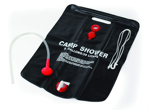 Camco Natural Outdoor Solar Shower with On-Off Valve for Campsites - Holds 5 Gallons of Water, Sufficient for 3-4 Showers, Excellent for Camping, Hiking, RVing, and Traveling (51368), White