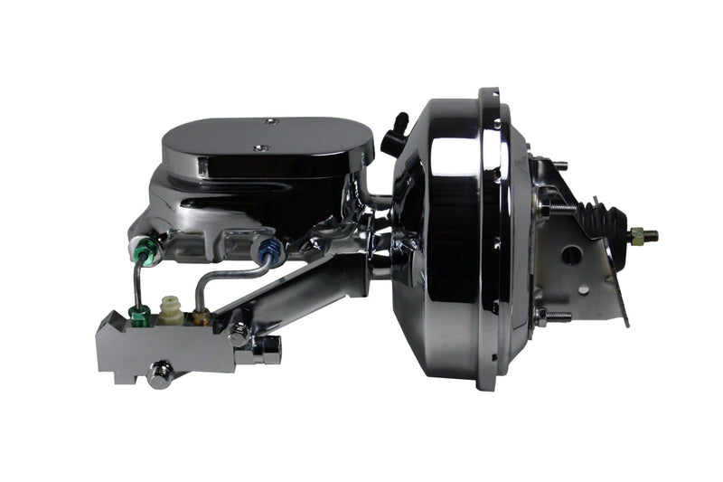 Power LEED BRAKES Front Disc Brake Conversion Kit With 9" Chrome Booster Flat Top Chrome M/C Disc/Disc Side Mount
