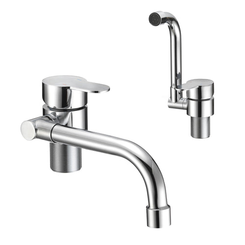 Folding RV Kitchen Faucet Dura Faucet (DF-MK510H-CP) – Chrome, 360° Rotating & Vertical Folding Spout, Single Lever Handle, Lead-Free, Easy Install Compact Sink Faucet