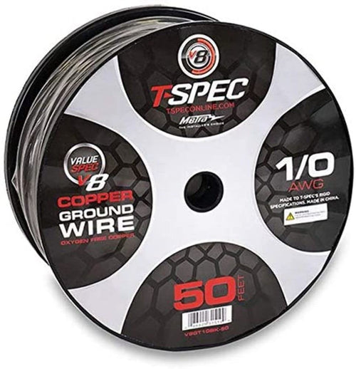 1-0 Awg T-SPEC 50Ft Black Ofc Power Wire - V8Gt Series,Power Wire V8GT Series (V8GT10BK-50)