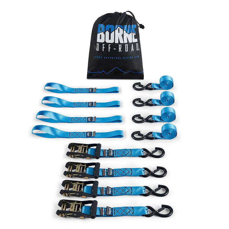 Heavy-Duty Borne Off-Road Ratchet Tie-Down Kit (4-Pack), Blue