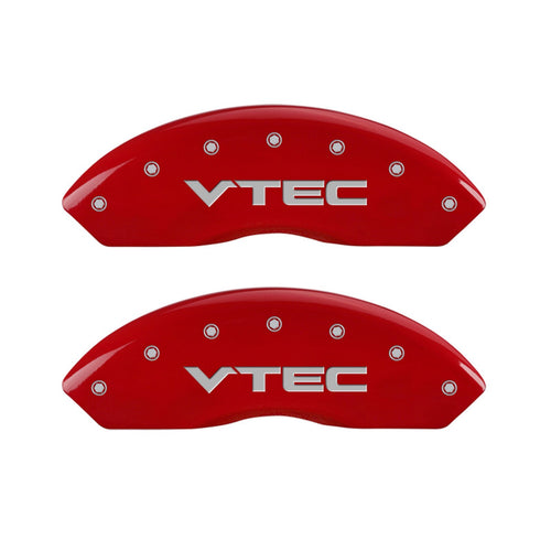 MGP Caliper Covers Red Powder Coat Finish 39016SVTCRD Front and Rear Caliper Cover, Set of 4 (Vtech Silver Characters, Engraved)