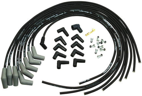 Racing Ford Spark Plug Wire Set, Spiral Core, 9 mm, Black, 45 Degree Plug Boots, HEI Style Terminal, V6 / V8, Kit