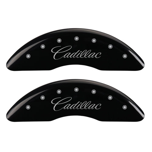 Brake Caliper Covers MGP for Cadillac CTS 2024-2017, Black Powder Coat Finish Engraved Cursive Logo, Front and Rear Caliper Cover (Set of 4)