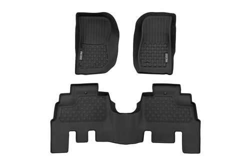 Flex-Fit Rough Country All Weather Floor Mats for Jeep Wrangler Unlimited (2014-2018) 4-Door - Non-Slip TPE Rubber Mat, Waterproof, Front & Rear Set