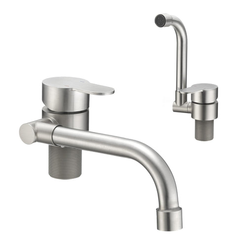 Folding RV Kitchen Faucet Dura Faucet (DF-MK510H-SN) – Brushed Satin Nickel, 360° Rotating & Vertical Folding Spout, Single Lever Handle, Lead-Free, Easy Install Compact Sink Faucet