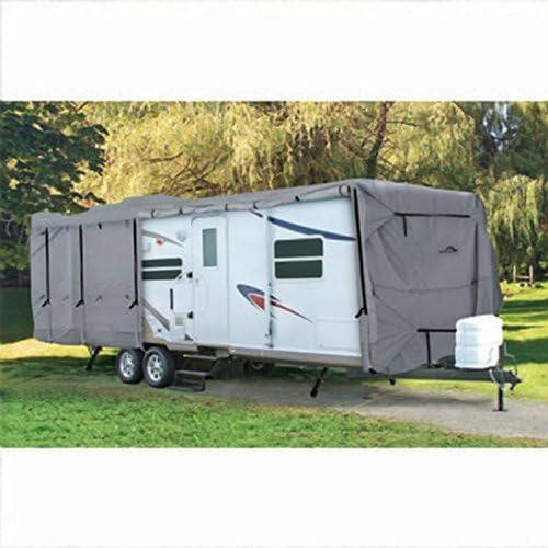 Camco 34-36-Ft ULTRAGuard Travel Trailer/Class C RV Cover - Features Zipper Entry Doors & Covered Air Vents - Crafted of Spunbond Polypropylene - Storage Bag for RV Storage and Organization (45747)