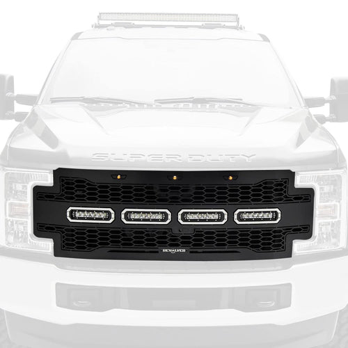 2017-2019 T-Rex Grilles Super Duty Revolver Grille, Black, 1 Pc, Replacement with (4) 6" LEDs, Fits Vehicles with Camera - PN #6515631