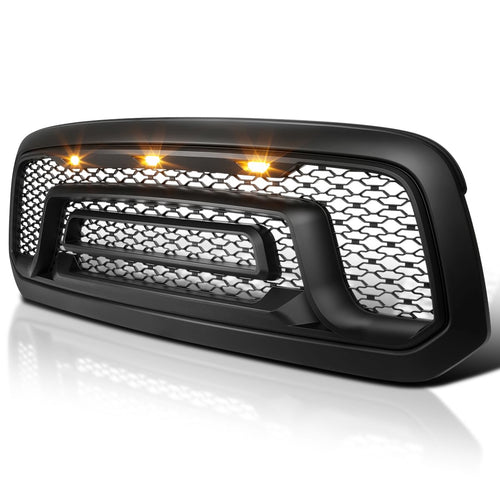 Facelift Style Spec-D Tuning Front Hood Grille w/Amber LED Lights Compatible with 2013-2018 Dodge Ram 1500