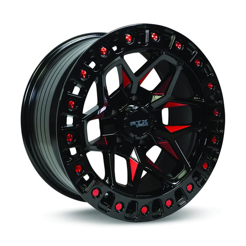 Custom RTX ZION Wheel - 17x9, -15 Offset, 5x127 Bolt Pattern, 71.5mm Hub - Black with Milled Red Accents Rim