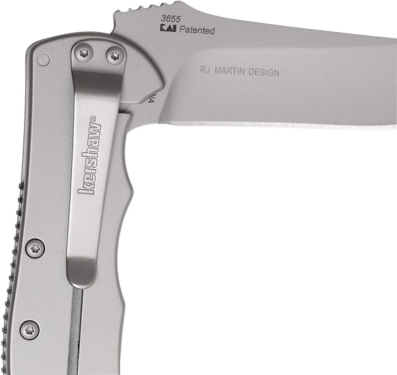 Kershaw Folding Volt SS Pocketknife, 3.5" 8Cr13MoV Stainless Steel Drop Point Plain Edge Blade, Assisted One Hand Opening, 3 Position Pocket Clip,Grey