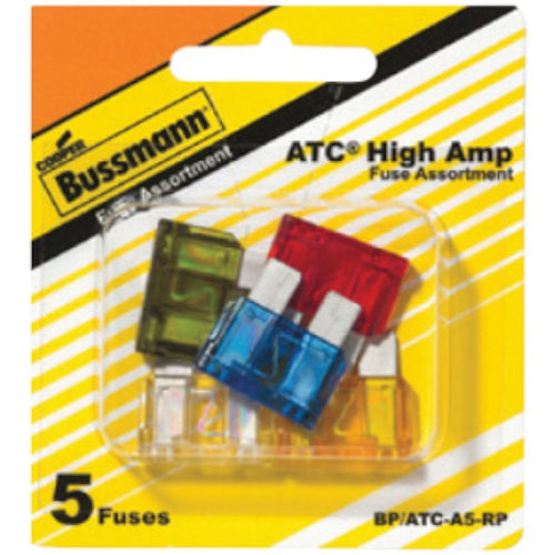 Bussmann ATC Blade Type Fuse Assortment contains 5, 10, 15, 20, 25 & 30 Amp Fuses 32Vdc, UL Recognized 6-Pack