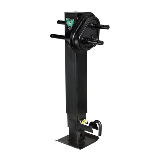 Two-Speed Bulldog 183902 Square Trailer Jack, 12,000 lbs. Lift Capacity, Sidewind, 12-1/2 Inch Travel, Spring Return, Pull Pin to The Side, Traditional Gearbox Style