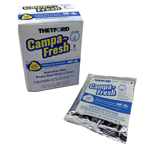 Thetford Campa-Fresh RV Holding Tank Treatment Free & Clear, Formaldehyde Free, Waste Digester, Septic Tank Safe, 8 Pack Dripack (96730)