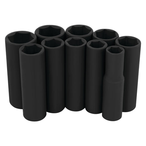 10-Piece Performance Tool W38401 3/8-Inch Drive Metric Black Laser Etched Deep Socket Set