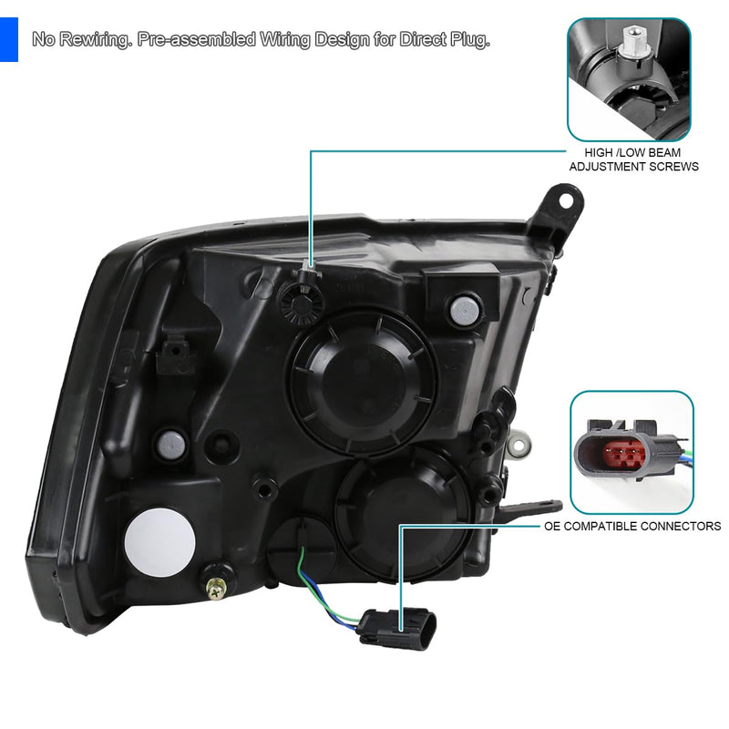 Euro Light Smoke Spec-D Tuning Quad Headlights Compatible with 2009-2018 Dodge Ram 1500