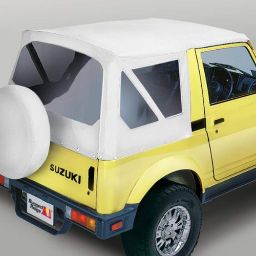 Soft Top, Rugged Ridge 53701.52, White Denim, Clear Windows; 86-95 Suzuki Samurai