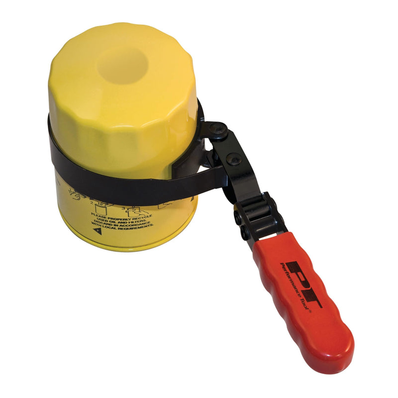W54147 Performance Tool Oil Filter Wrench, Swivel Handle, Studded Steel Band, 2-3/8 in. to 2-5/8 in. (60mm to 67mm) Diameter, Black/Red