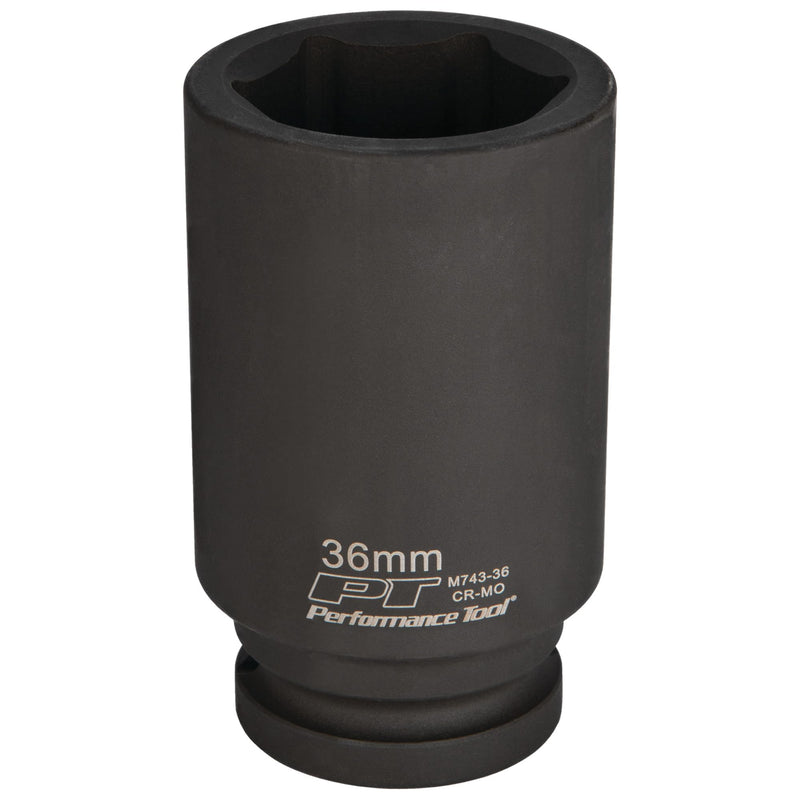 36 mm Deep Wall Impact Socket Performance Tool M743-36 for Heavy-Duty Automotive Repairs and Maintenance