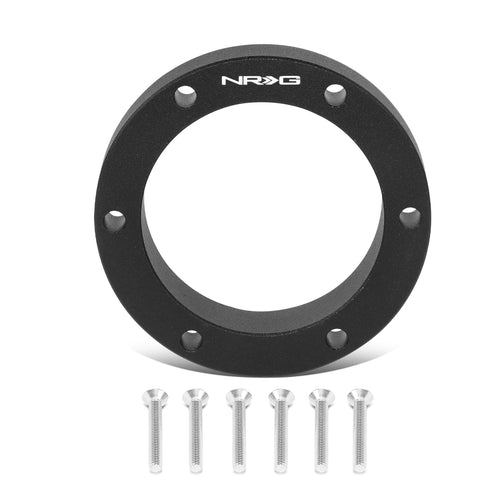 NRG Innovations Semi-Universal Steering Wheel 1/2" Spacer No Threads, 6061 Aluminum Hub Extension Spacer w/Horn Space, 6x70mm Bolt Patterns, Black, NRG-SRK-520BK