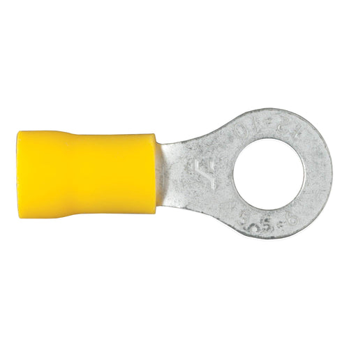 CURT 12-10 Gauge Yellow Vinyl-Insulated Ring Terminal Wire Connectors, 1/4-Inch Stud, 100-Pack