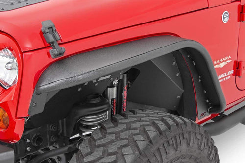8" Rough Country Front Flat Fender Flares for Jeep Wrangler JK (2007-2018) - Tubular Steel, Black, Set of 2