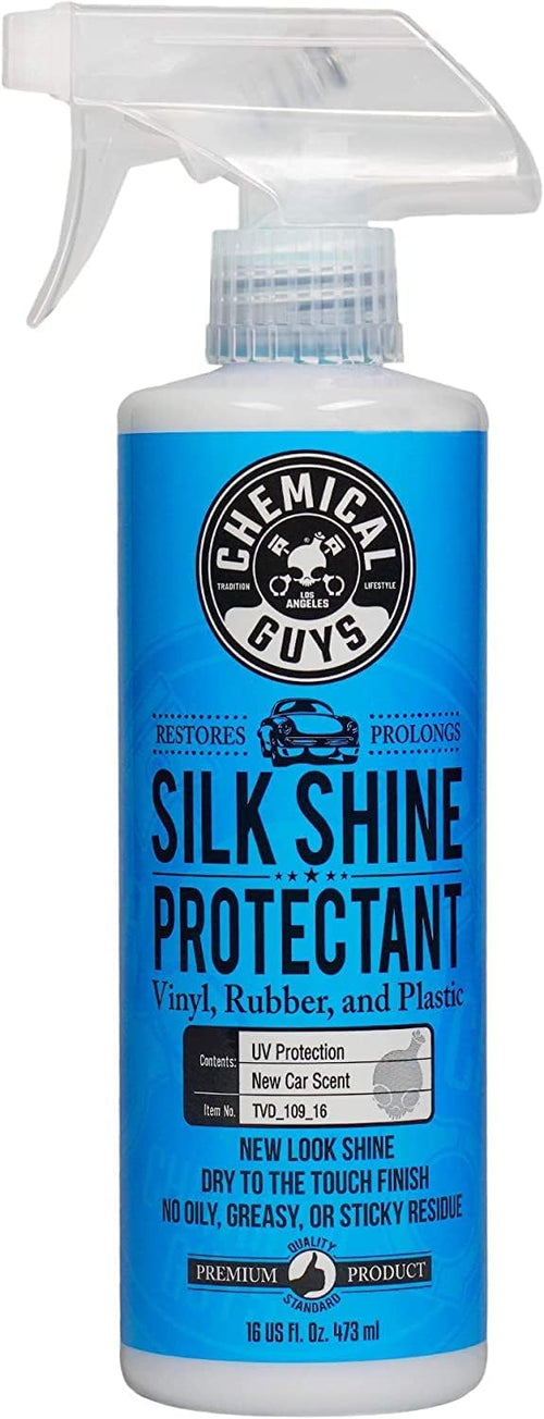 Chemical Guys Tire and Trim Dressing and Protectant Silk Shine – Non-Greasy Vinyl, Plastic & Rubber Spray, Plastic Restorer for Cars – Restores Shine for Cars, Trucks, Motorcycles, RVs, 16 fl oz