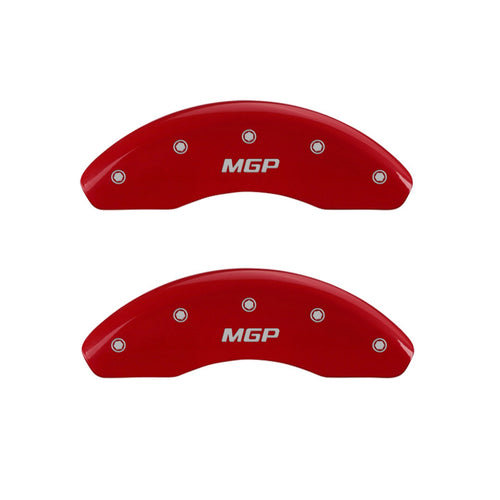 Caliper Covers MGP 42016SMGPRD Red Powder Coat Finish Front and Rear Caliper Cover, Set of 4 (MGP Silver Characters, Engraved)