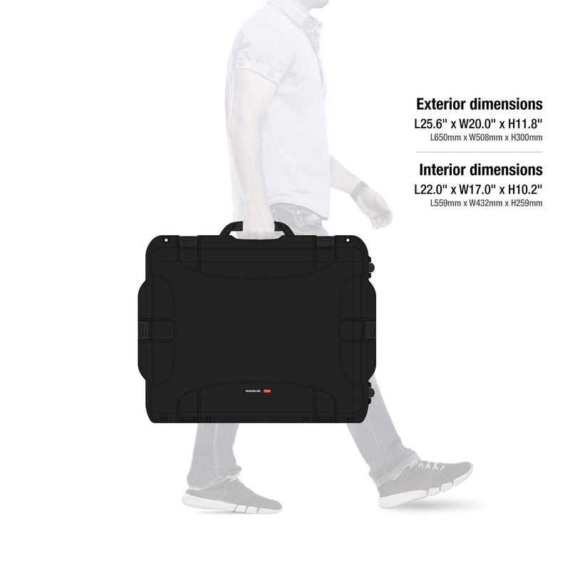 Waterproof Nanuk 955 Hard Case with Wheels and Padded Divider - Black