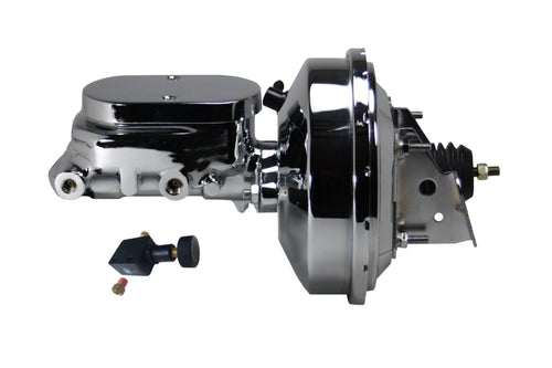 9 Inch LEED BRAKES Power Booster, 1-1/8 Inch Bore Flat Top Aluminum Master With Adjustable Proportioning Valve(Chrome)