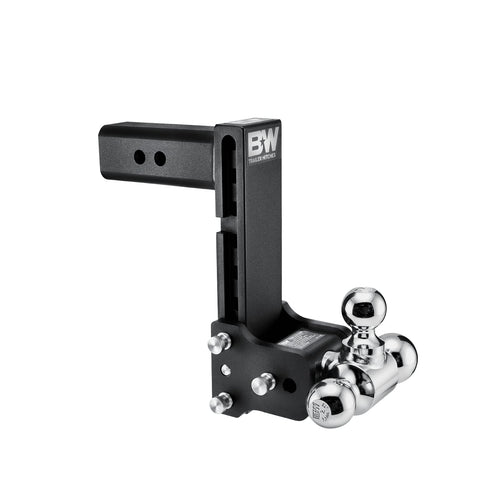 Tow & Stow B&W Trailer Hitches Adjustable Trailer Hitch Ball Mount - Fits 2.5" Receiver, Tri-Ball (1-7/8" x 2" x 2-5/16"), 8.5" Drop, 18,000 GTW - TS20050B