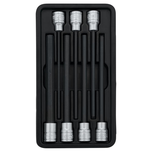 7-Piece Performance Tool W38750 Extended Length SAE Hex Bit Socket Set - Chrome Vanadium Steel Sockets with S2 Bits and Plastic Storage Tray