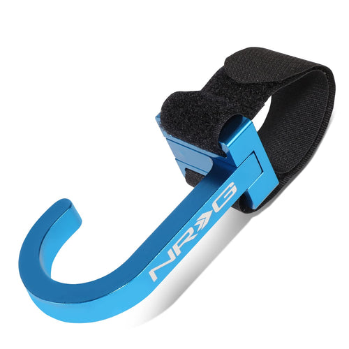CNC Aluminum Steering Wheel Hook NRG Innovations with Adjustable Nylon Strap, 80mm L X 49mm W X 30mm D,Blue
