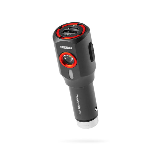 TRANSPORT NEBO 400 2-In-1 Car Charger & Flashlight | 400 Lumens, 6 Light Modes, Compact LED Light, Magnetic Pocket Clip, Waterproof, Emergency Glass Breaker, 12V DC or USB-C Rechargeable