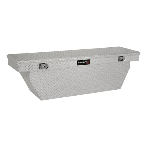 Crossover Tool Box TrailFX Deep Angled Single Lid With Struts Diamond Tread Bright Polished 16 Gauge Aluminum 12.4 Cubic Foot Capacity With Plastic Tray 111701