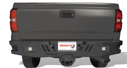 TrailFX Rear Bumper Fits 2017-2022 Ford F-250 Super Duty One Piece Black Titanium Powder Coated Steel OE Sensor Compatible Cube Light Cutouts Direct Fit With Mounting Hardware TrailFX RHDB006TI