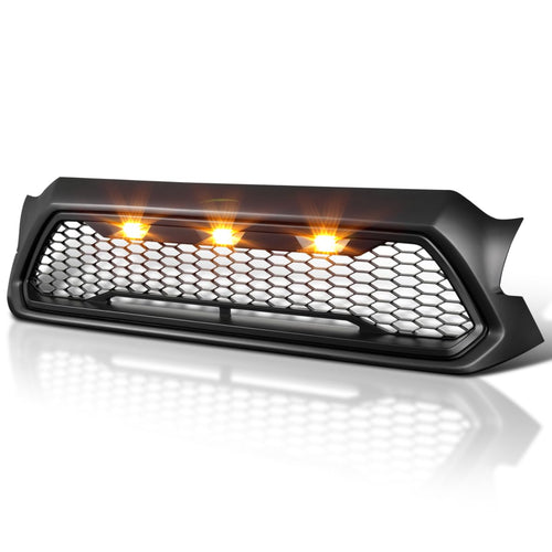 Matte Black SPEC-D TUNING Mesh Style Front Hood Grill Grille w/LED Lights Compatible with 2012-2015 Toyota Tacoma