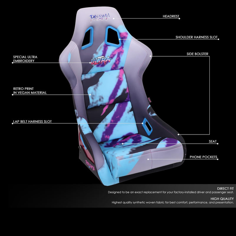 NRG Innovations Left, Right Front Prisma Fixed Back Bucket Racing Seat Compatible With Vehicle with Aftermarket Seat Brackets, 24" W X 36" H X 18" D, NRG-FRP-302-RETRO