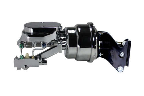 7 Inch LEED BRAKES Dual Power Booster, 1-1/8 Inch Bore Flat Top Master, Side Mount Valve, Disc/Disc (Chrome)
