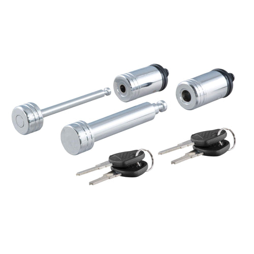 CURT Trailer Lock Set for 2-Inch Receiver, 2-1/2-Inch Coupler Latch Span, Chrome & Black 23527