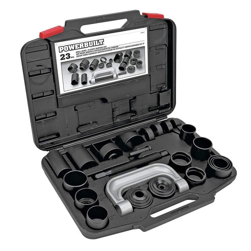 Powerbuilt Ball Joint and U Joint Service Set, 23 Piece Tool Kit, Remove and Install Ball Joints, Adapters, Receiving Tube, Sockets - 648617