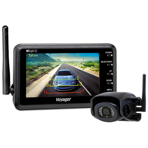 Wireless Camera System Voyager WVSXP43 for Prewire Prep, Black; System Includes (1) WVSXC43 4.3" Wireless LCD Monitor, (1) WVSXC160 Wireless Rear Camera, 12VDC Plug and Suction Cup Mount