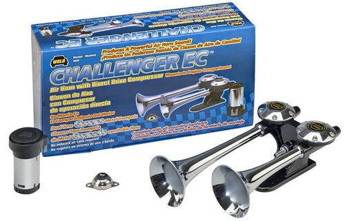 Challenger EC Wolo (809) Chrome Finish Dual Trumpet Horn - 12 Volt, Dual Tone, Engine Compartment Mount