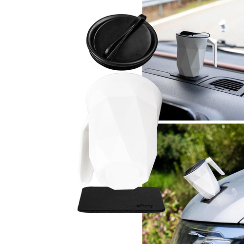 TO-GO silwy einfach anziehend. Plastic Cup with Black Metal Nano Gel Pad, Handle, and Lid – Durable, Non-Slip Drinkware for On-the-Go Convenience