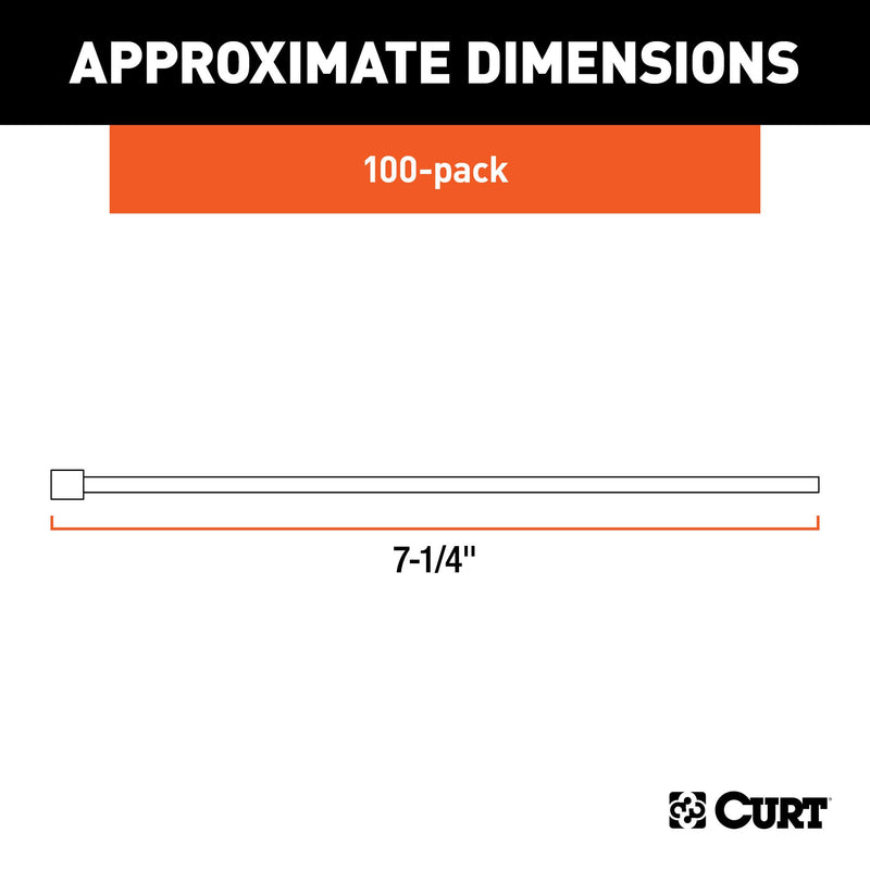 CURT Plastic Zip Ties, 7-1/4-Inch Long, White, 100-Pack