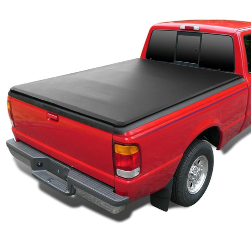 Soft Quad Fold Tonneau Cover Spec-D Tuning Compatible with 1993-2011 Ford Ranger Flareside/Splash 72", 6FT Short Bed