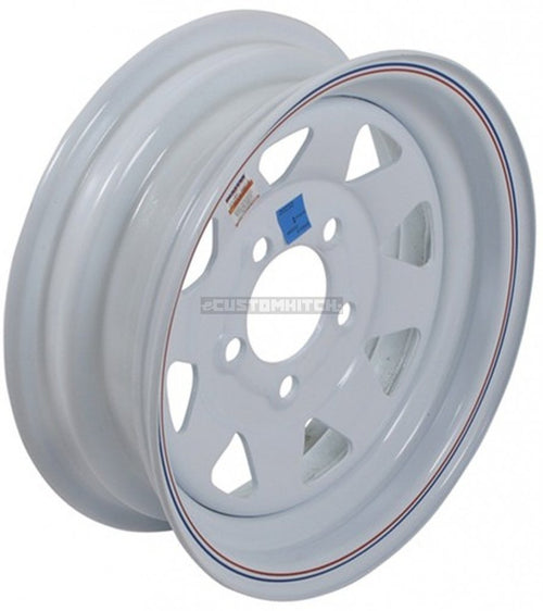 13x4.5 Trailer Wheel Rim 5 Bolt Hole 4.5 in. OC White Steel Spoke w/Stripe