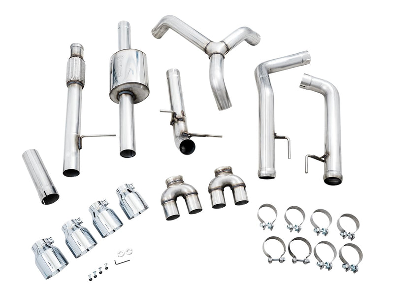4th Gen AWE Tuning GM 1500 5.3L 0FG Catback Split Rear Exit (w/Bumper Cutouts) - Quad Chrome Tips - 3015-42201